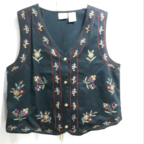 Bobbie Brooks Jackets & Blazers - Bobbie Brooks Women's Cotton Embroidered Floral in Black Vest Size Large